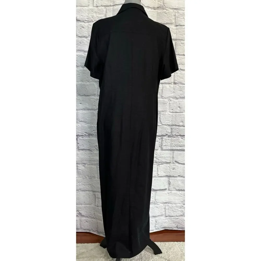 Vintage 90's Carolina Colours Black Linen Blend Front Button Maxi Dress